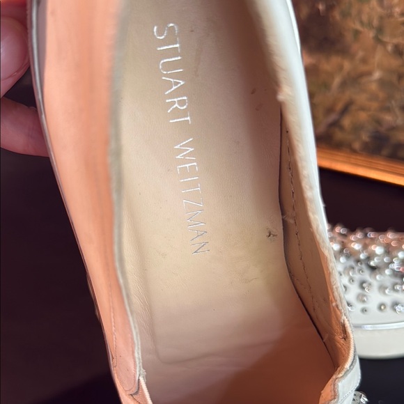 $498 Stuart Weitzman Cream White Crystal Pearl Sneakers Size 8.5 - Picture 9 of 11